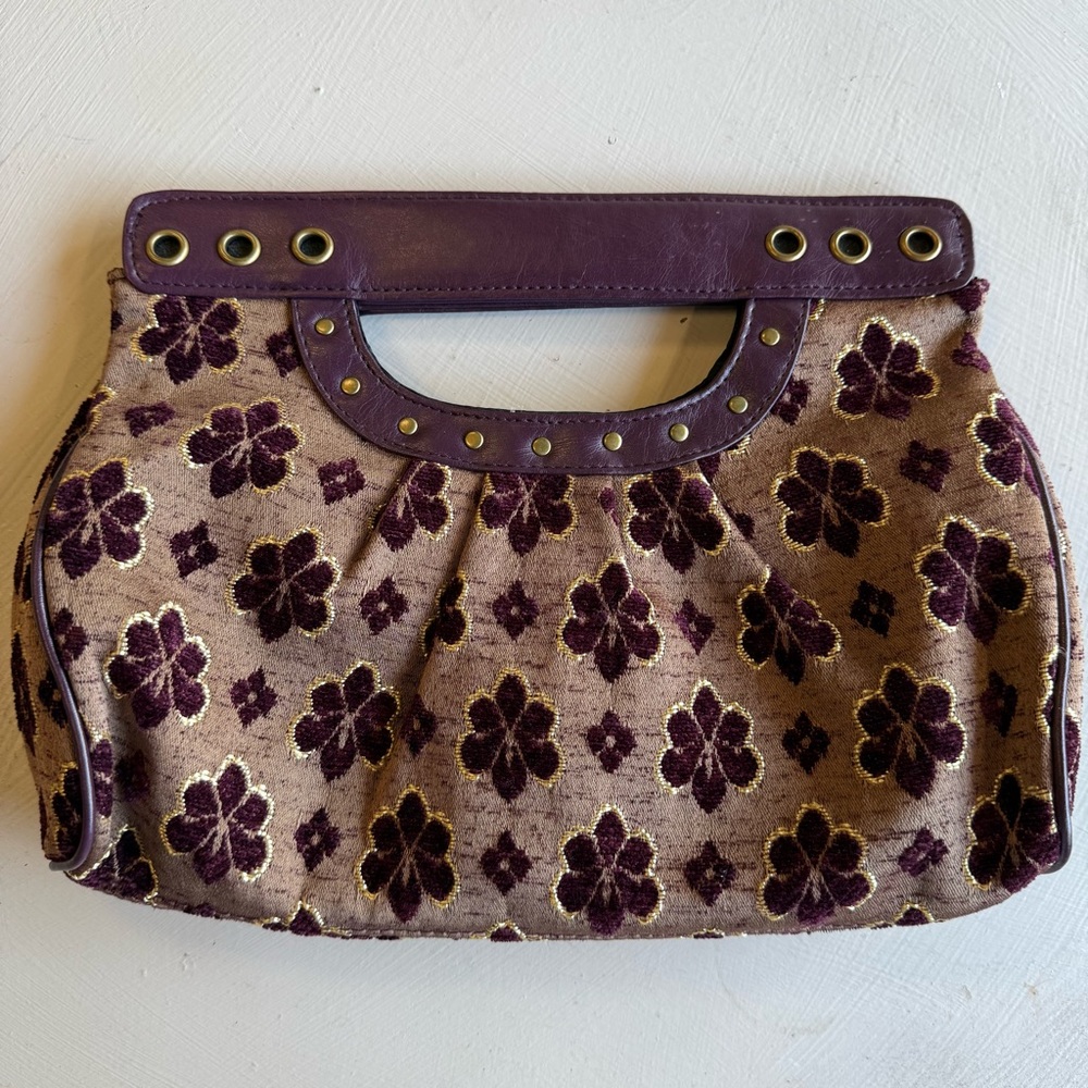 Apt. 9 Floral Velvet Tapestry Clutch Purse Burgundy Gold Boho Y2K Whimsygoth